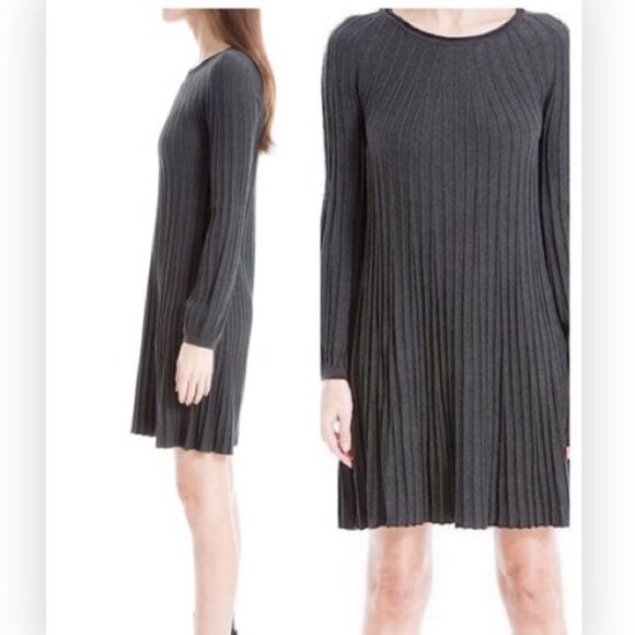 NWT Max Studio Women's Long Sleeve A-line Sweater Dress in Heather Charcoal L - Picture 1 of 16